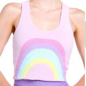 Sweet Society Pastel Rainbow Fuzzy Knit Crop Tank Top